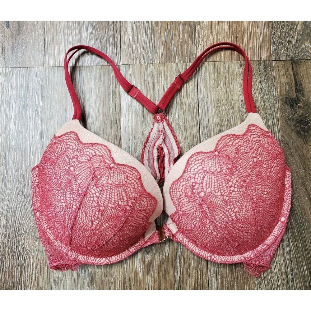 Victoria Secret Very Sexy Push Up Pink Lace Womens 32DD Bra Racerback Underwire
